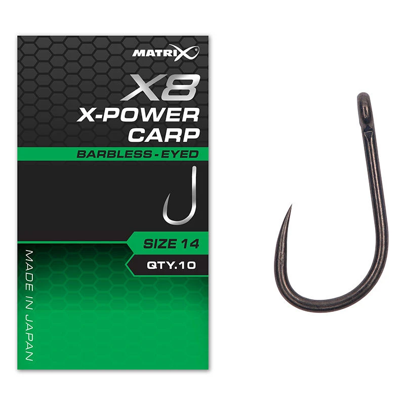 Matrix X8 X-Power Carp Barbless Eyed Hooks